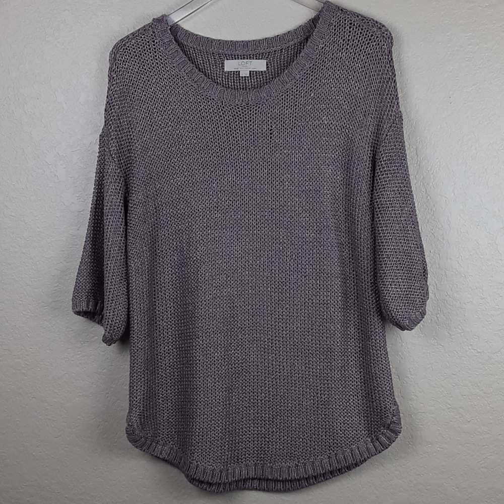 Loft Petites Knit Pullover Sweater Purple Shimmer